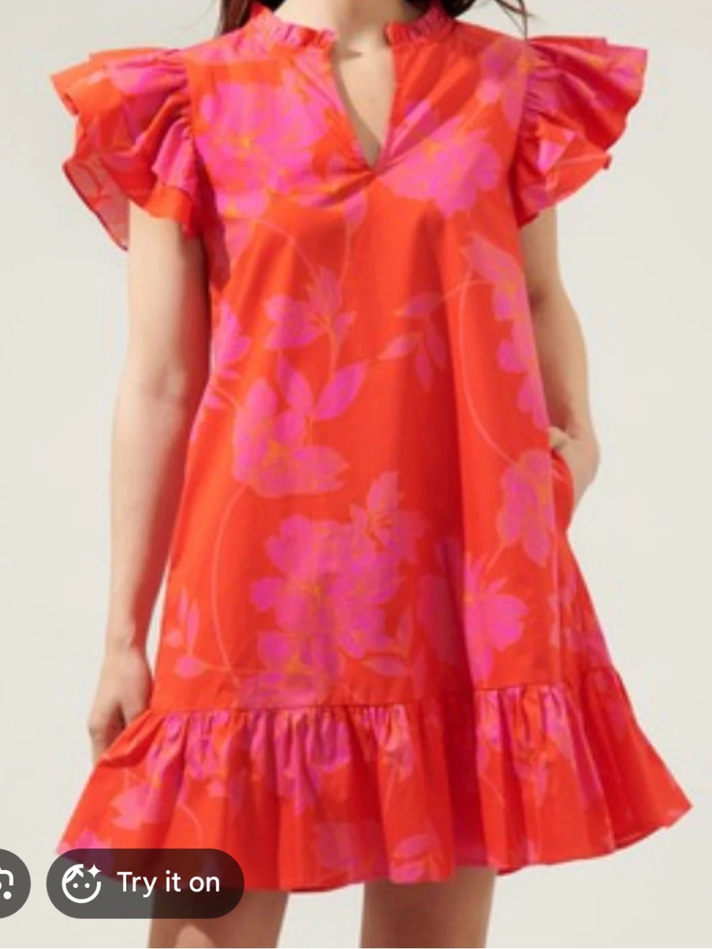 Sugarlips Red & Pink Floral Ruffle-Sleeve Kids Dress